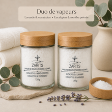 Load image into Gallery viewer, Duo de vapeurs de douche en pot de verre, couvercles bambou, eucalyptus & menthe poivrée