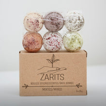 Load image into Gallery viewer, Coffret ZARITS de 6 boules de bain effervescentes, six bombes dans une boîte kraft