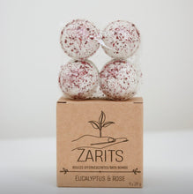 Load image into Gallery viewer, Boîte ZARITS et boules de bain effervescentes blanches rosées, parsemées de rouge