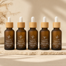 Charger l'image dans la galerie, Coffret de 5 huiles essentielles en flacons ambrés avec compte-gouttes en bois ZARITS
