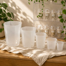 Load image into Gallery viewer, Lots de pots carrés transparents avec drainage, tailles assorties
